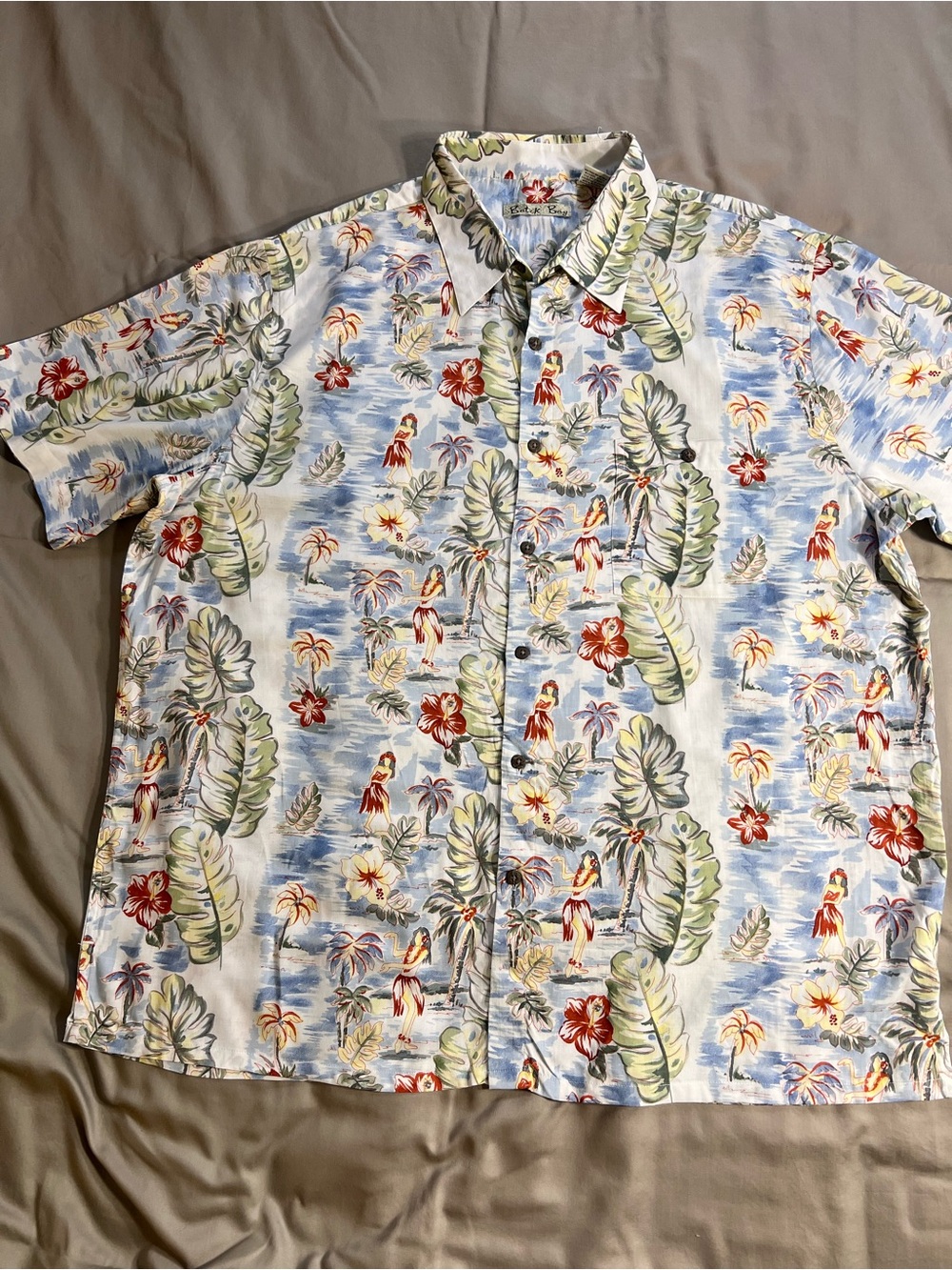 Casual Men's Light Blue Hawaiian Print Short Sleeve Button-Down Shirt